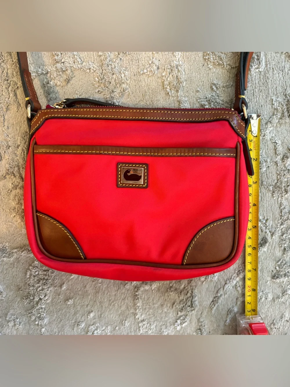 Dooney & Bourke Nylon Red Crossbody with Brown Leather Trim Adjustable Straps - Picture 11 of 15